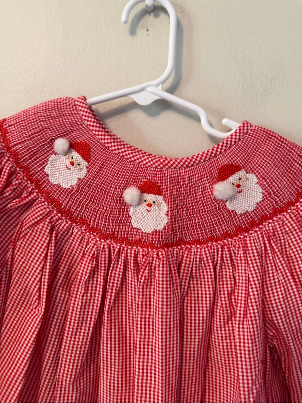 Lillie & Lilah Red Gingham Santa Smocked Dress